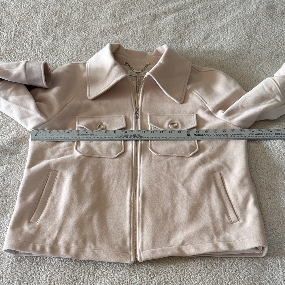 Crown Linen Designs Wool Cashmere Blend Women's Blush Utility Jacket Large New - Picture 9 of 10